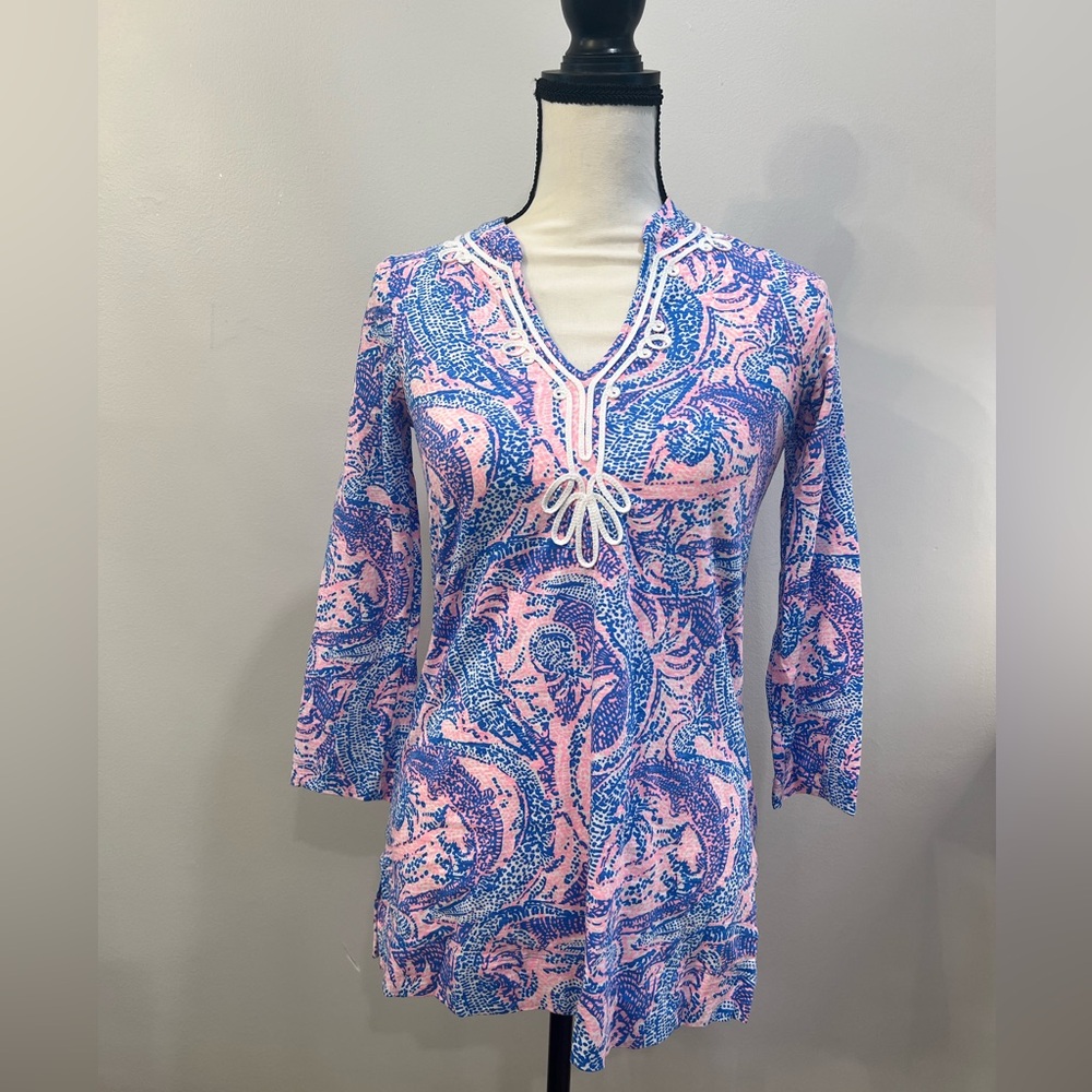 NWOT Women’s LILLY PULITZER KAIA knit tunic Boca blue sea what I sea XXS